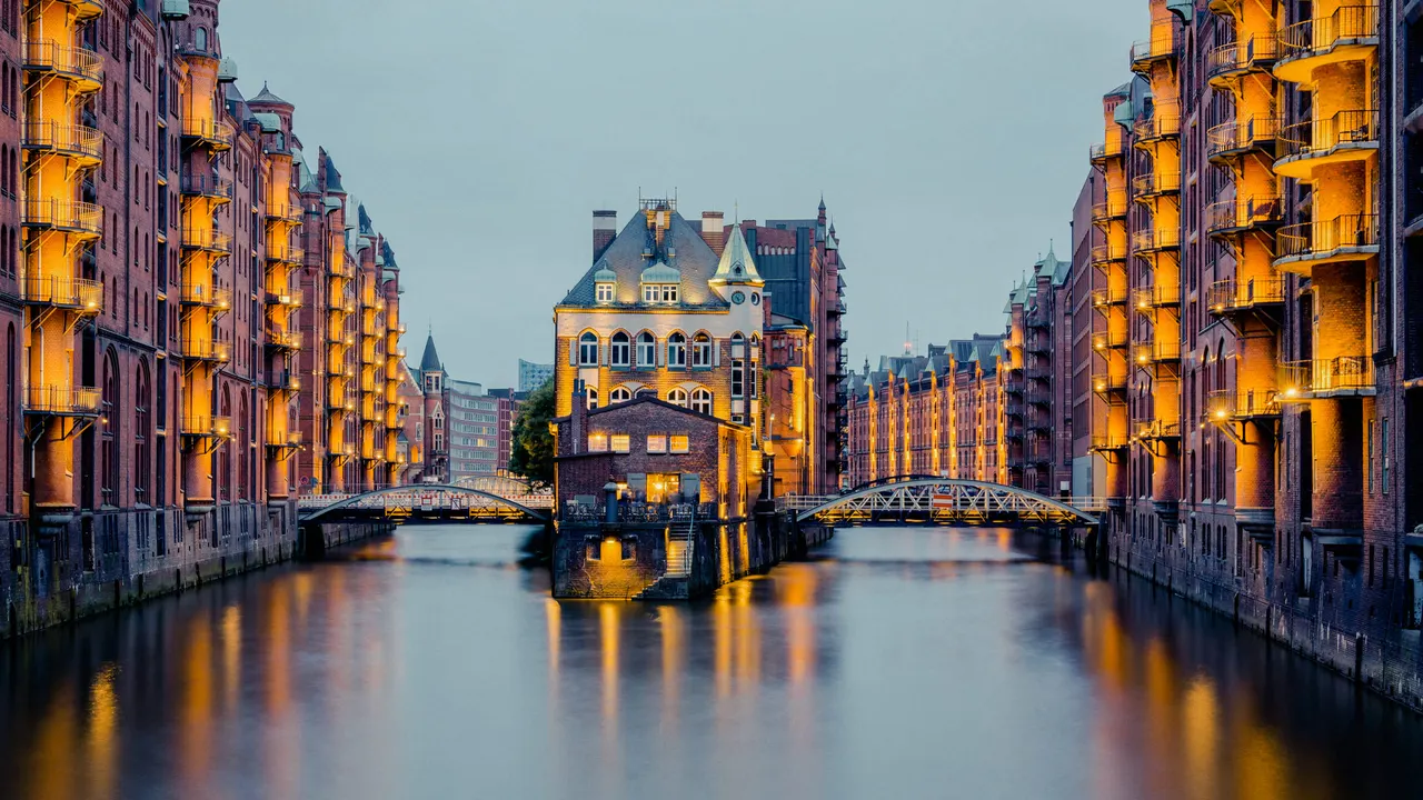 Wasserschloss in the Speicherstadt at dusk, Hamburg