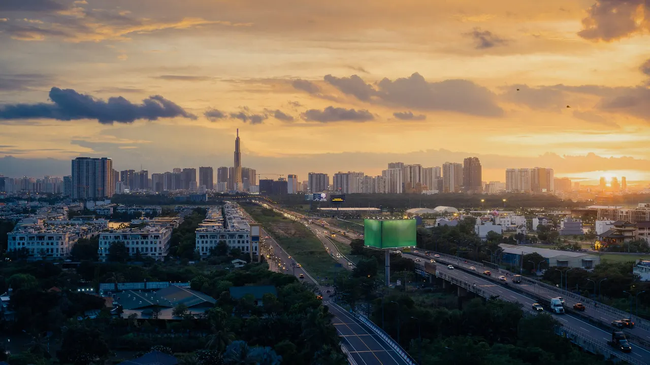 Skyline with Landmark 81 at sunset, Ho Chi Minh City