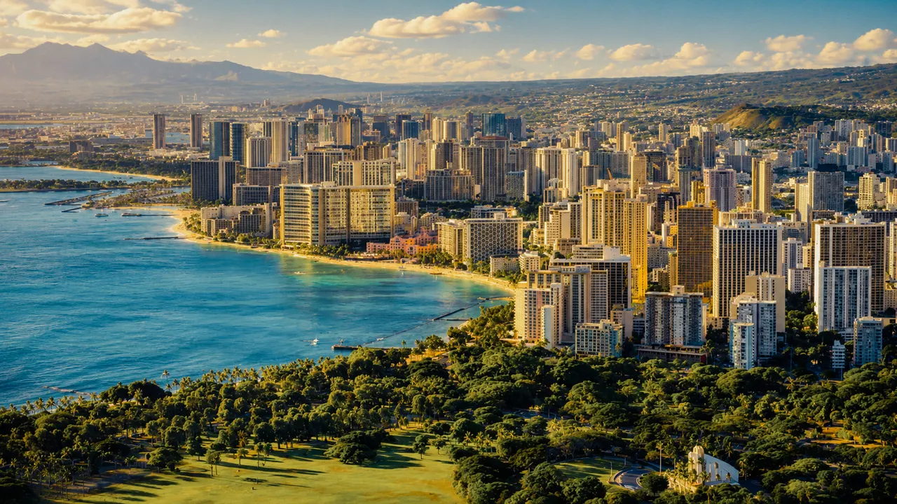 Waikiki Beach and the Honolulu high-rises from Diamond Head
