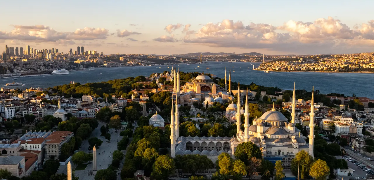 Historical peninsula and modern skyline of Istanbul in Istanbul, Turkey