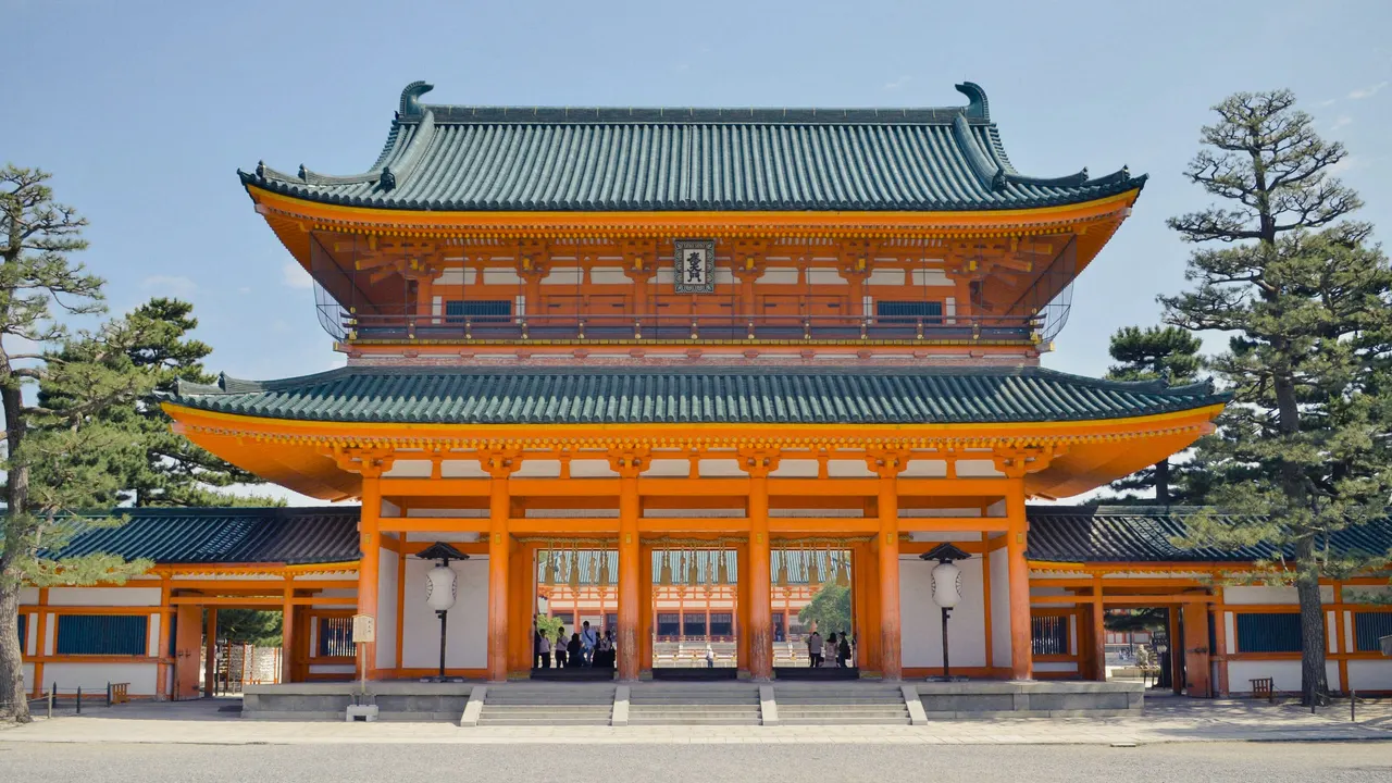 The vermilion gate of Heian Shrine, Kyoto