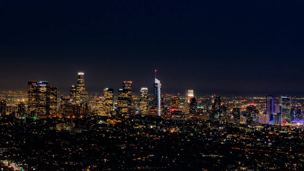 Downtown Los Angeles at Night in Los Angeles, United States