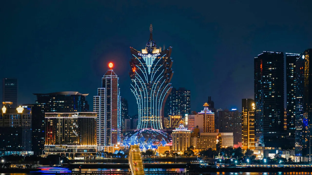 Illuminated Macau skyline at night