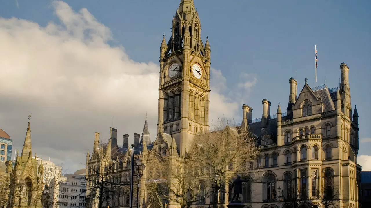 The clock tower of Manchester Town Hall