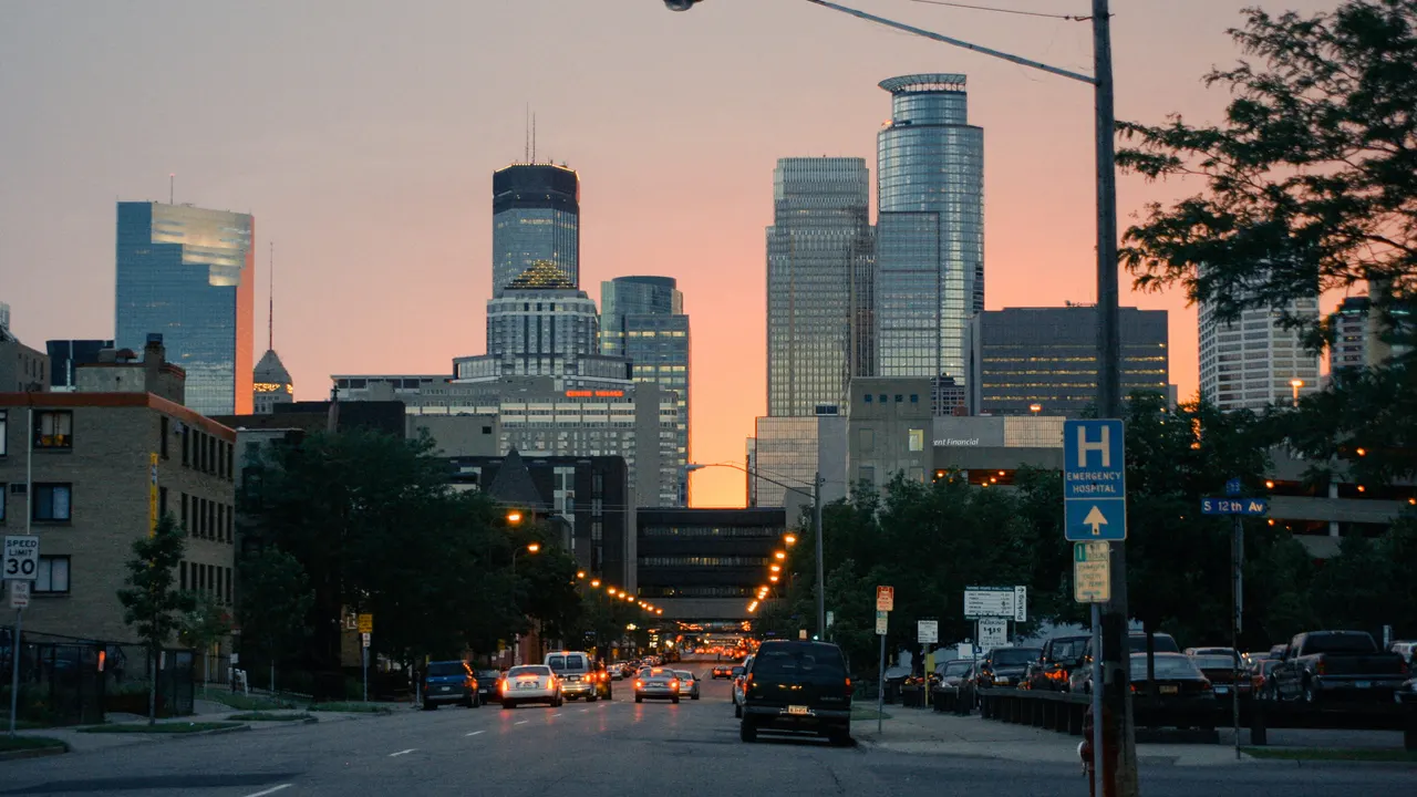 Minneapolis skyline at sunset