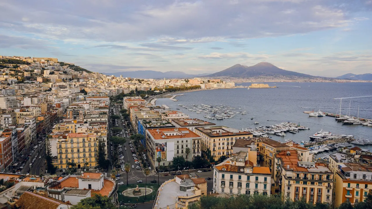 The Bay of Naples with Mount Vesuvius at sunset