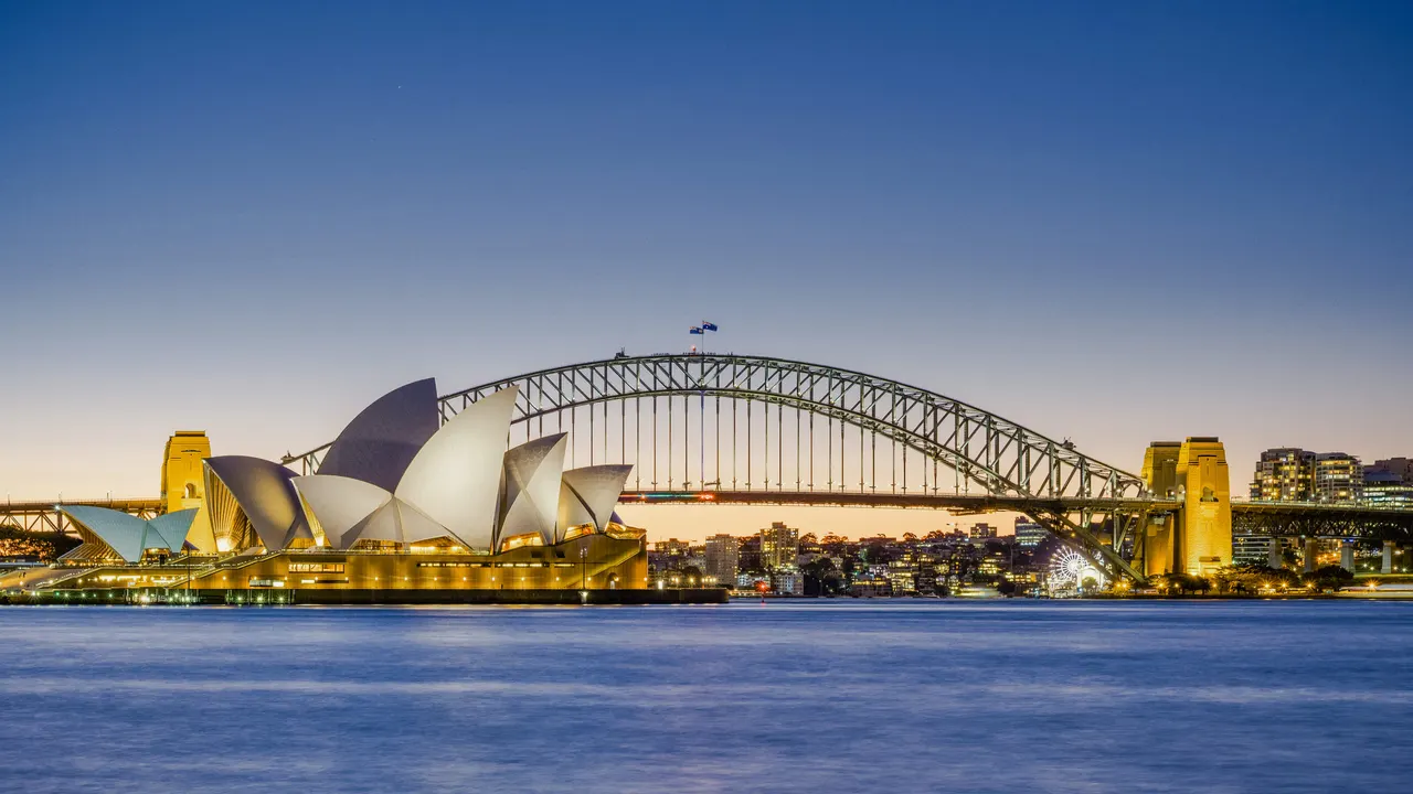 Sydney Opera House and Harbour Bridge at dusk