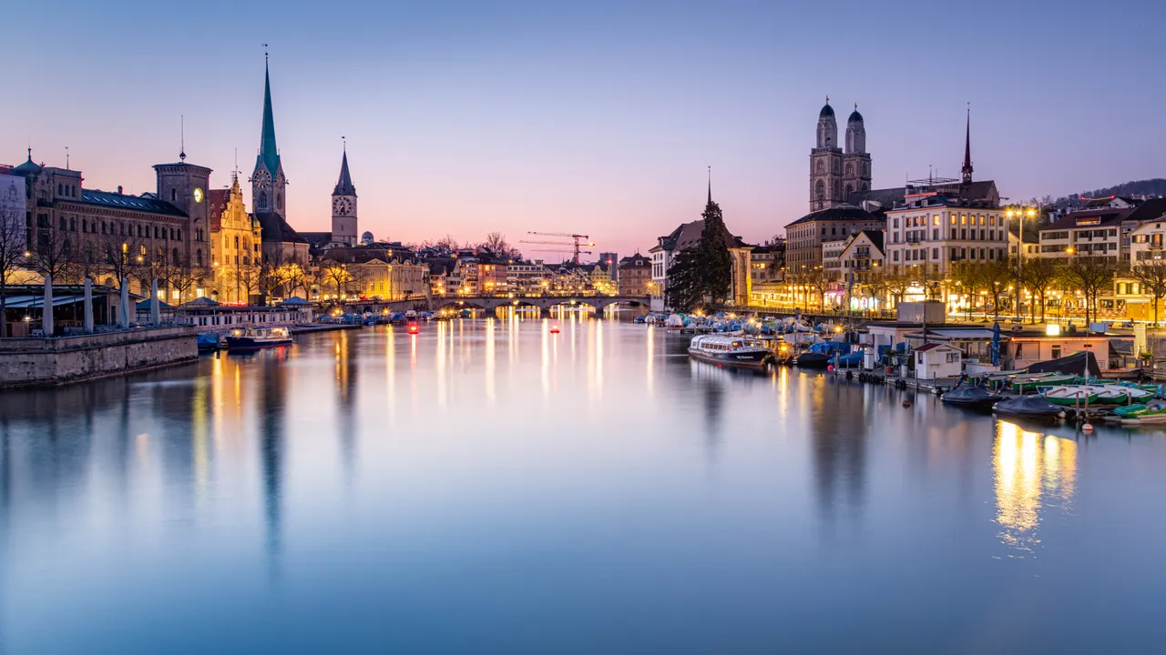 Zurich skyline blue hour in Zurich, Switzerland